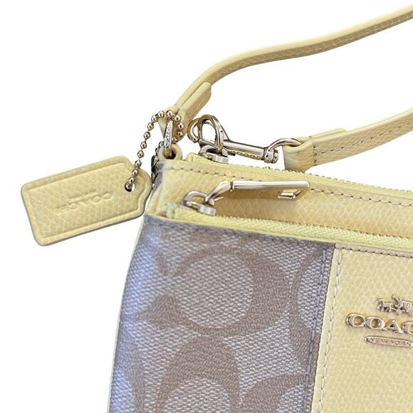 Coach PVC Leather Double Zipper Wristlet Wallet - Beige & Yellow - Picture 6 of 10